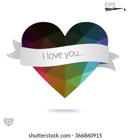 Multicolor heart isolated on white background. Geometric rumpled triangular low poly origami style gradient graphic illustration. Vector polygonal design for your business.