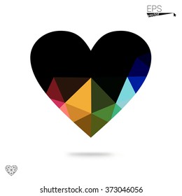 Multicolor heart isolated on white background. Geometric rumpled triangular low poly origami style gradient graphic illustration. Vector polygonal design for your business.