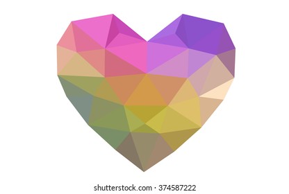 Multicolor heart isolated on white background. Geometric rumpled triangular low poly origami style gradient graphic illustration. Vector polygonal design for your business.