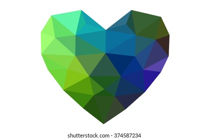 Multicolor heart isolated on white background. Geometric rumpled triangular low poly origami style gradient graphic illustration. Vector polygonal design for your business.