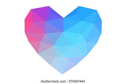 Multicolor heart isolated on white background. Geometric rumpled triangular low poly origami style gradient graphic illustration. Vector polygonal design for your business.