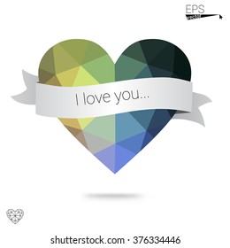 Multicolor heart isolated on white background. Geometric rumpled triangular low poly origami style gradient graphic illustration. Vector polygonal design for your business.