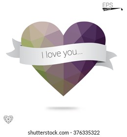 Multicolor heart isolated on white background. Geometric rumpled triangular low poly origami style gradient graphic illustration. Vector polygonal design for your business.