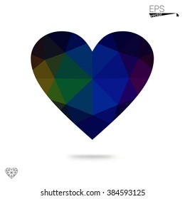 Multicolor heart isolated on white background. Geometric rumpled triangular low poly origami style gradient graphic illustration. Vector polygonal design for your business.