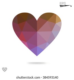 Multicolor heart isolated on white background. Geometric rumpled triangular low poly origami style gradient graphic illustration. Vector polygonal design for your business.