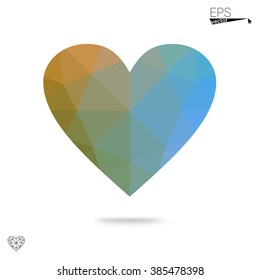 Multicolor heart isolated on white background. Geometric rumpled triangular low poly origami style gradient graphic illustration. Vector polygonal design for your business.