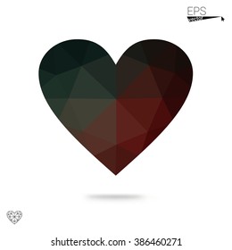Multicolor heart isolated on white background. Geometric rumpled triangular low poly origami style gradient graphic illustration. Vector polygonal design for your business.