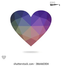 Multicolor heart isolated on white background. Geometric rumpled triangular low poly origami style gradient graphic illustration. Vector polygonal design for your business.