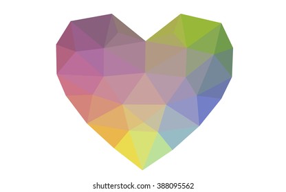 Multicolor heart isolated on white background. Geometric rumpled triangular low poly origami style gradient graphic illustration. Vector polygonal design for your business.