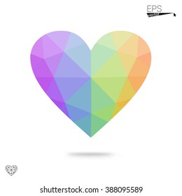 Multicolor heart isolated on white background. Geometric rumpled triangular low poly origami style gradient graphic illustration. Vector polygonal design for your business. Multicolor heart isolated on white background. Geometric rumpled triangular low poly origami style gradient graphic illustration. Vector polygonal design for your business.