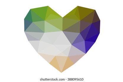 Multicolor heart isolated on white background. Geometric rumpled triangular low poly origami style gradient graphic illustration. Vector polygonal design for your business.