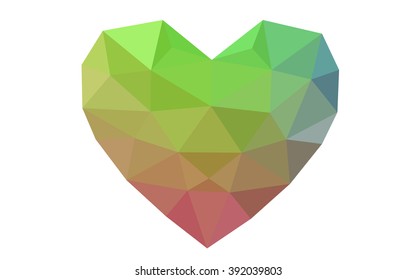 Multicolor heart isolated on white background. Geometric rumpled triangular low poly origami style gradient graphic illustration. Vector polygonal design for your business.