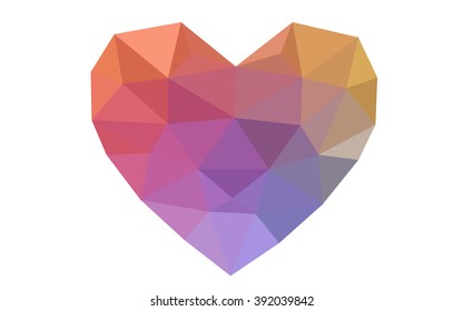 Multicolor heart isolated on white background. Geometric rumpled triangular low poly origami style gradient graphic illustration. Vector polygonal design for your business.