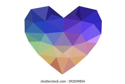Multicolor heart isolated on white background. Geometric rumpled triangular low poly origami style gradient graphic illustration. Vector polygonal design for your business.