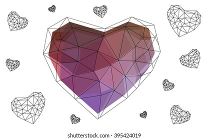 Multicolor heart isolated on white background. Geometric rumpled triangular low poly origami style gradient graphic illustration. Vector polygonal design for your business.