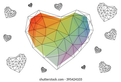 Multicolor heart isolated on white background. Geometric rumpled triangular low poly origami style gradient graphic illustration. Vector polygonal design for your business.