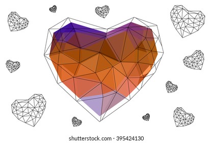Multicolor heart isolated on white background. Geometric rumpled triangular low poly origami style gradient graphic illustration. Vector polygonal design for your business.