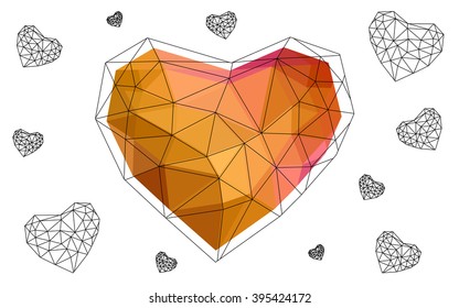 Multicolor heart isolated on white background. Geometric rumpled triangular low poly origami style gradient graphic illustration. Vector polygonal design for your business.