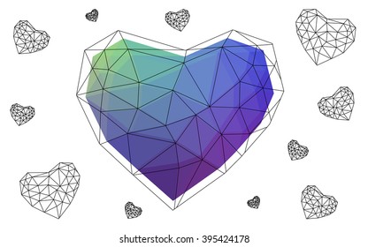 Multicolor heart isolated on white background. Geometric rumpled triangular low poly origami style gradient graphic illustration. Vector polygonal design for your business.