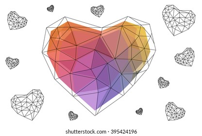 Multicolor heart isolated on white background. Geometric rumpled triangular low poly origami style gradient graphic illustration. Vector polygonal design for your business.