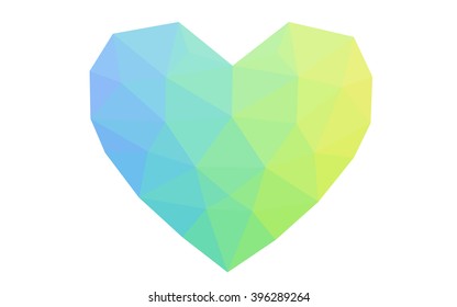 Multicolor heart isolated on white background. Geometric rumpled triangular low poly origami style gradient graphic illustration. Vector polygonal design for your business.