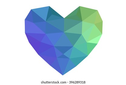 Multicolor heart isolated on white background. Geometric rumpled triangular low poly origami style gradient graphic illustration. Vector polygonal design for your business.
