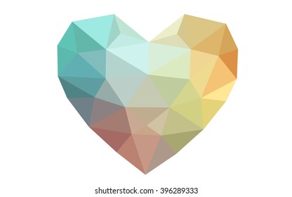 Multicolor heart isolated on white background. Geometric rumpled triangular low poly origami style gradient graphic illustration. Vector polygonal design for your business.