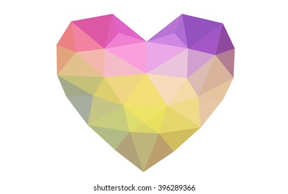 Multicolor heart isolated on white background. Geometric rumpled triangular low poly origami style gradient graphic illustration. Vector polygonal design for your business.