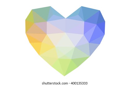 Multicolor heart isolated on white background. Geometric rumpled triangular low poly origami style gradient graphic illustration. Vector polygonal design for your business.