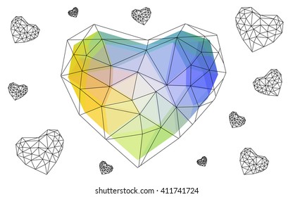 Multicolor heart isolated on white background. Geometric rumpled triangular low poly origami style gradient graphic illustration. Vector polygonal design for your business.
