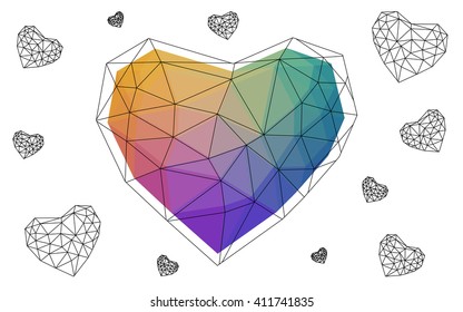 Multicolor heart isolated on white background. Geometric rumpled triangular low poly origami style gradient graphic illustration. Vector polygonal design for your business.