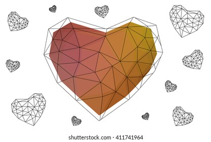 Multicolor heart isolated on white background. Geometric rumpled triangular low poly origami style gradient graphic illustration. Vector polygonal design for your business.