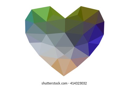 Multicolor heart isolated on white background. Geometric rumpled triangular low poly origami style gradient graphic illustration. Vector polygonal design for your business.