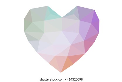 Multicolor heart isolated on white background. Geometric rumpled triangular low poly origami style gradient graphic illustration. Vector polygonal design for your business.