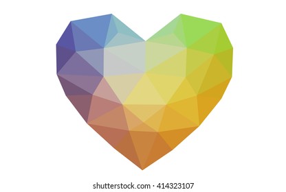 Multicolor heart isolated on white background. Geometric rumpled triangular low poly origami style gradient graphic illustration. Vector polygonal design for your business.