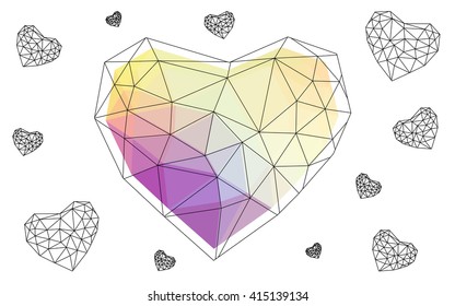 Multicolor heart isolated on white background. Geometric rumpled triangular low poly origami style gradient graphic illustration. Vector polygonal design for your business.