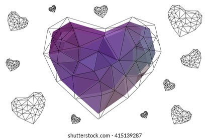 Multicolor heart isolated on white background. Geometric rumpled triangular low poly origami style gradient graphic illustration. Vector polygonal design for your business.