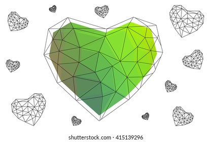 Multicolor heart isolated on white background. Geometric rumpled triangular low poly origami style gradient graphic illustration. Vector polygonal design for your business.