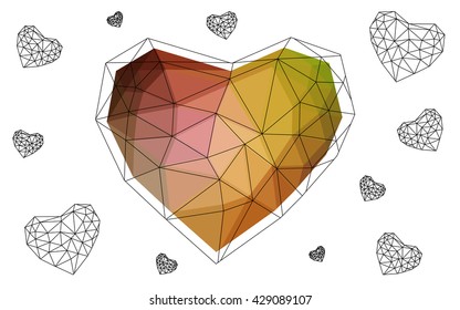 Multicolor heart isolated on white background. Geometric rumpled triangular low poly origami style gradient graphic illustration. Vector polygonal design for your business.