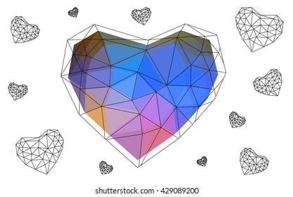 Multicolor heart isolated on white background. Geometric rumpled triangular low poly origami style gradient graphic illustration. Vector polygonal design for your business.