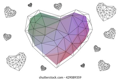 Multicolor heart isolated on white background. Geometric rumpled triangular low poly origami style gradient graphic illustration. Vector polygonal design for your business.