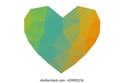 Multicolor heart isolated on white background. Geometric rumpled triangular low poly origami style gradient graphic illustration. Vector polygonal design for your business.
