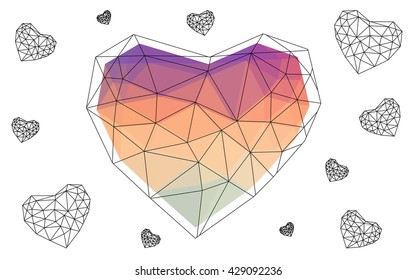 Multicolor heart isolated on white background. Geometric rumpled triangular low poly origami style gradient graphic illustration. Vector polygonal design for your business.
