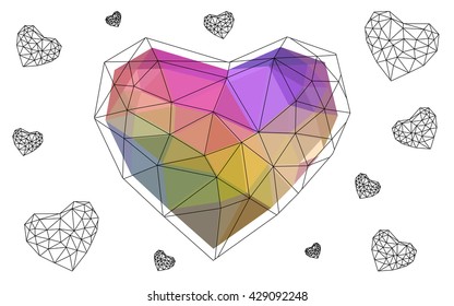 Multicolor heart isolated on white background. Geometric rumpled triangular low poly origami style gradient graphic illustration. Vector polygonal design for your business.