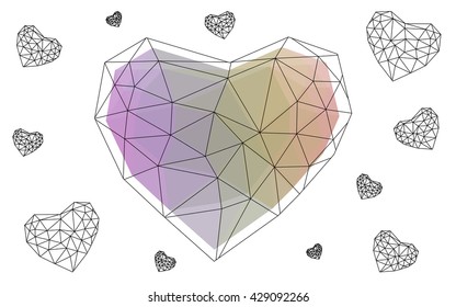 Multicolor heart isolated on white background. Geometric rumpled triangular low poly origami style gradient graphic illustration. Vector polygonal design for your business.