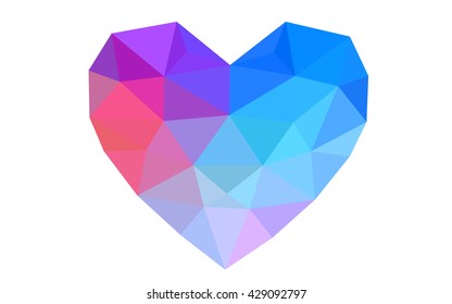 Multicolor heart isolated on white background. Geometric rumpled triangular low poly origami style gradient graphic illustration. Vector polygonal design for your business.