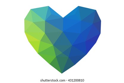 Multicolor heart isolated on white background. Geometric rumpled triangular low poly origami style gradient graphic illustration. Vector polygonal design for your business.