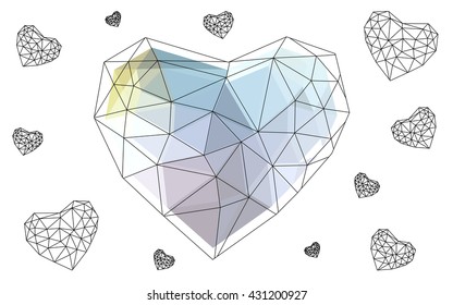 Multicolor heart isolated on white background. Geometric rumpled triangular low poly origami style gradient graphic illustration. Vector polygonal design for your business.