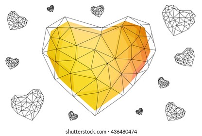 Multicolor heart isolated on white background. Geometric rumpled triangular low poly origami style gradient graphic illustration. Vector polygonal design for your business.