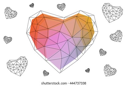 Multicolor heart isolated on white background. Geometric rumpled triangular low poly origami style gradient graphic illustration. Vector polygonal design for your business.